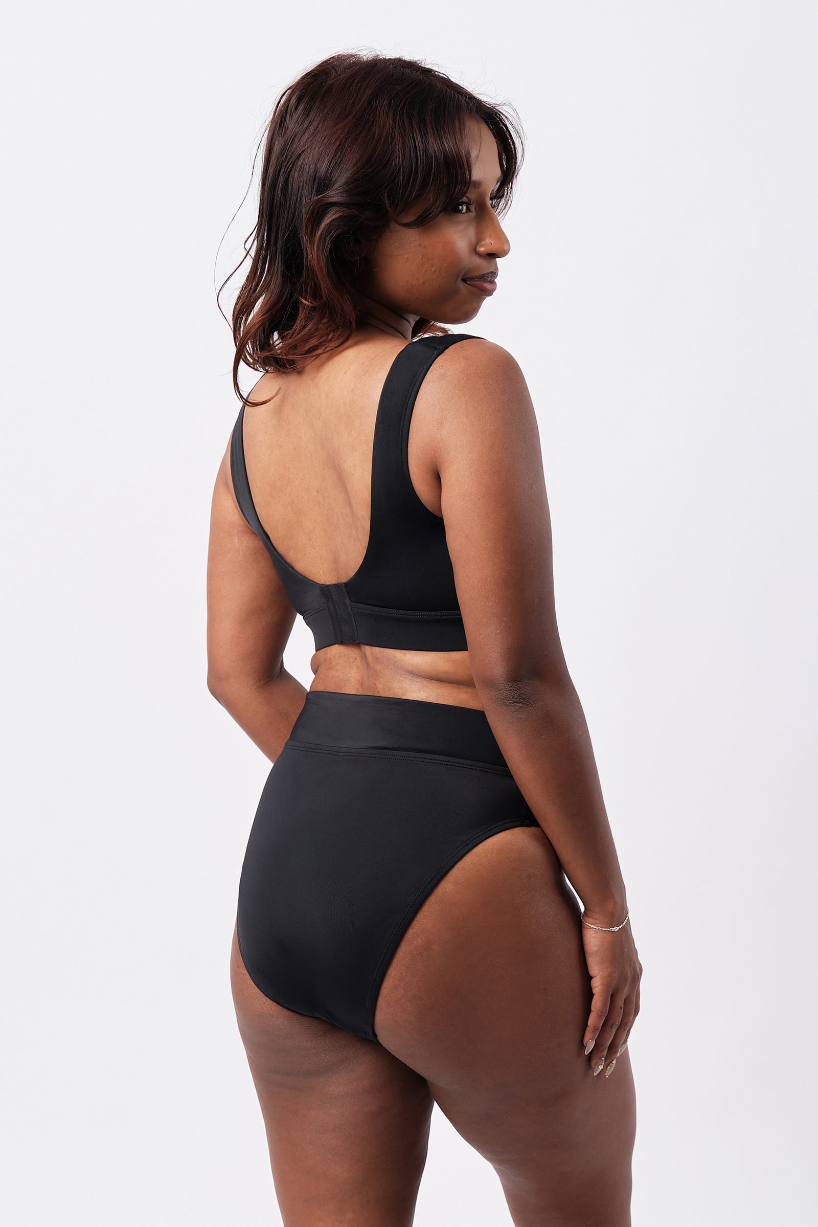 High-Cut High-Waisted Bikini Bottom BLACK