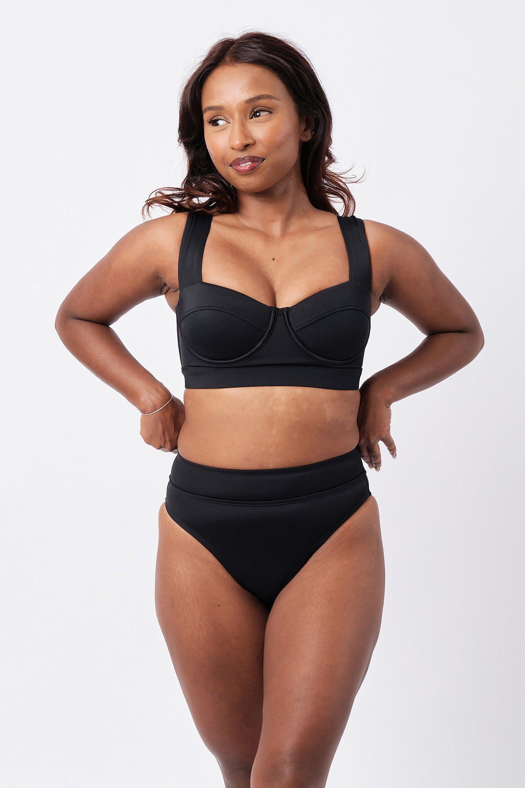 High-Cut High-Waisted Bikini Bottom BLACK