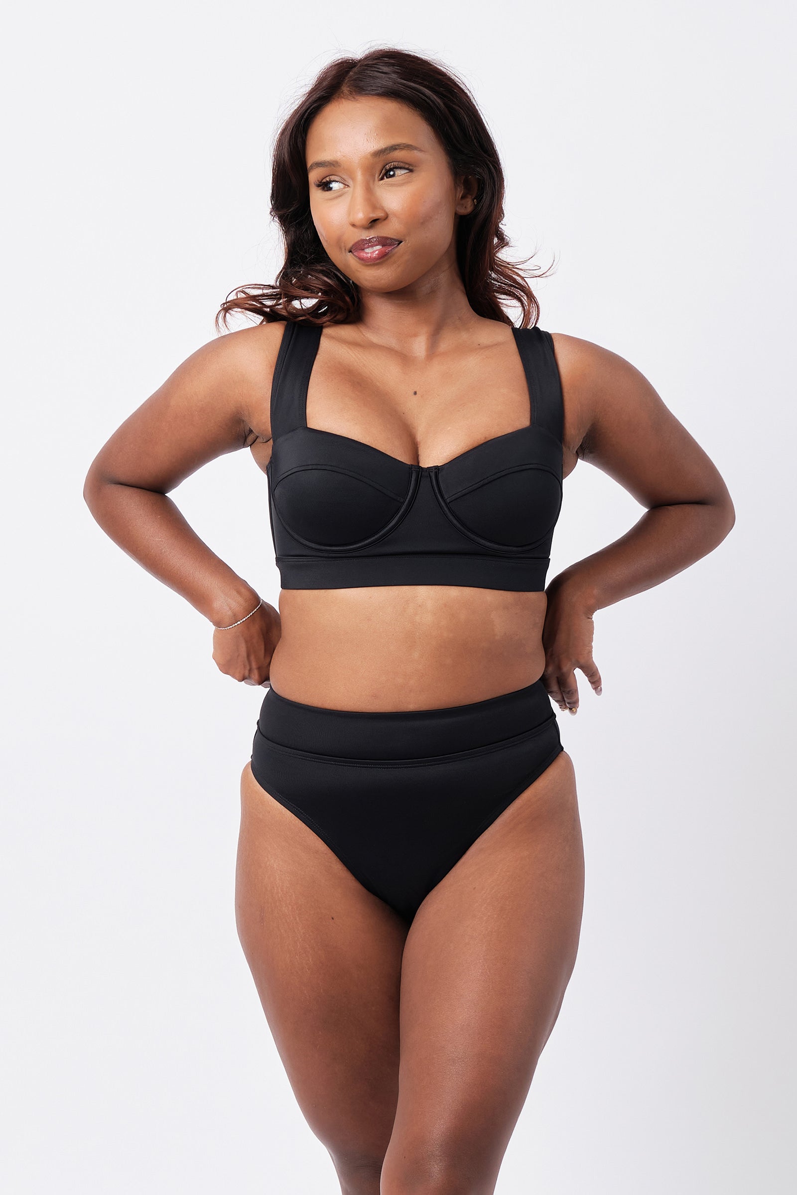 High-Cut High-Waisted Bikini Bottom BLACK