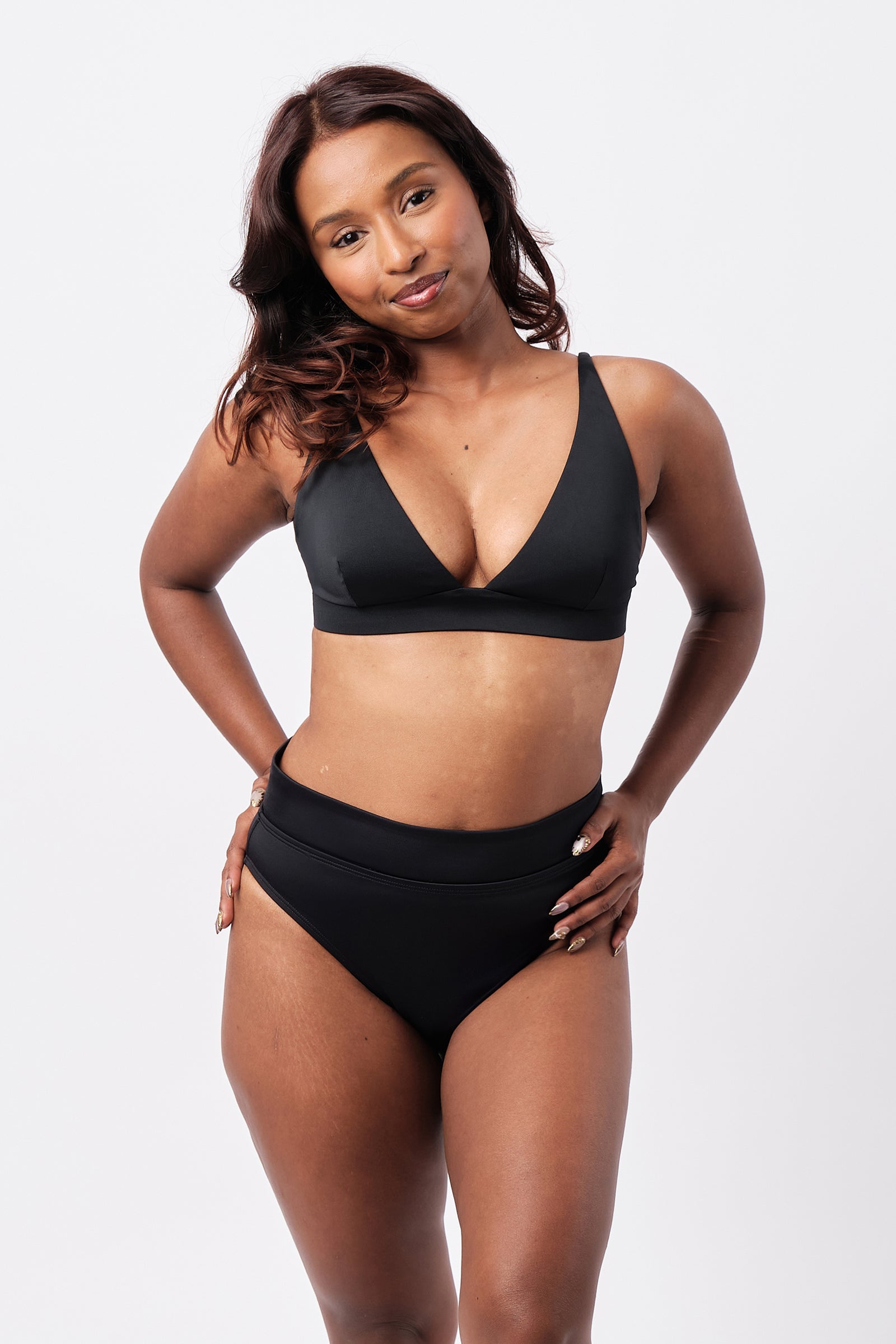 High-Cut High-Waisted Bikini Bottom BLACK