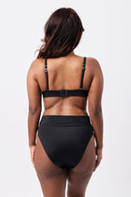 High-Cut High-Waisted Bikini Bottom BLACK