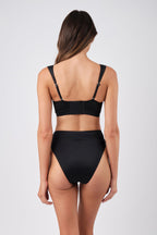 High-Cut High-Waisted Bikini Bottom BLACK