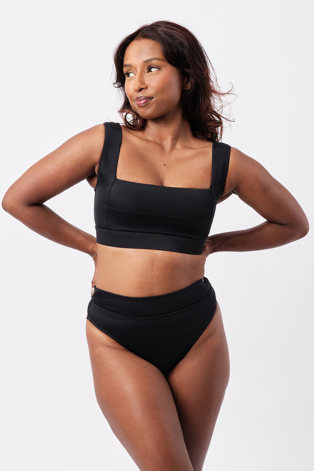 High-Cut High-Waisted Bikini Bottom BLACK