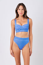 High-Cut High-Waisted Bikini Bottom COBALT BLUE GINGHAM