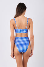 High-Cut High-Waisted Bikini Bottom COBALT BLUE GINGHAM