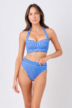 High-Cut High-Waisted Bikini Bottom COBALT BLUE GINGHAM