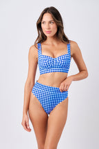 High-Cut High-Waisted Bikini Bottom COBALT BLUE GINGHAM