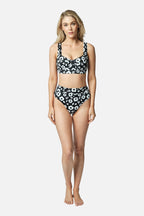 High-Cut High-Waisted Bikini Bottom DAISY SILHOUETTE BLACK