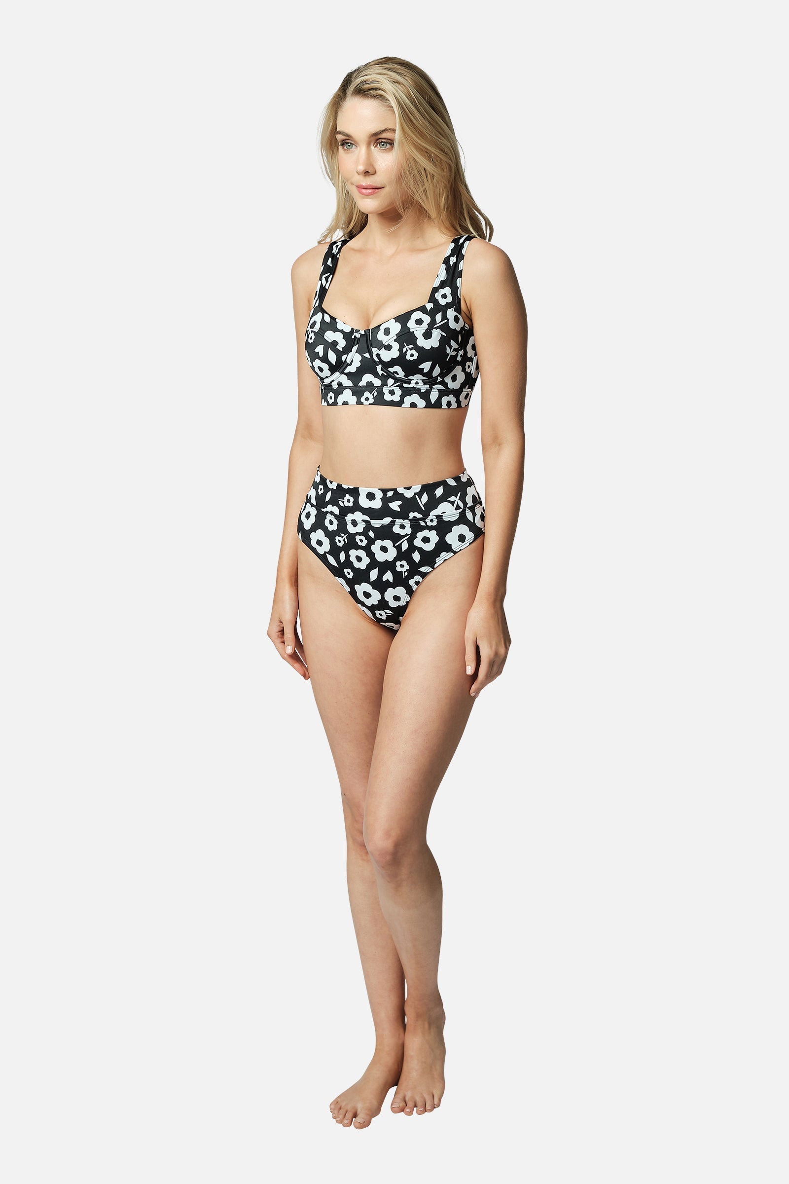 High-Cut High-Waisted Bikini Bottom DAISY SILHOUETTE BLACK
