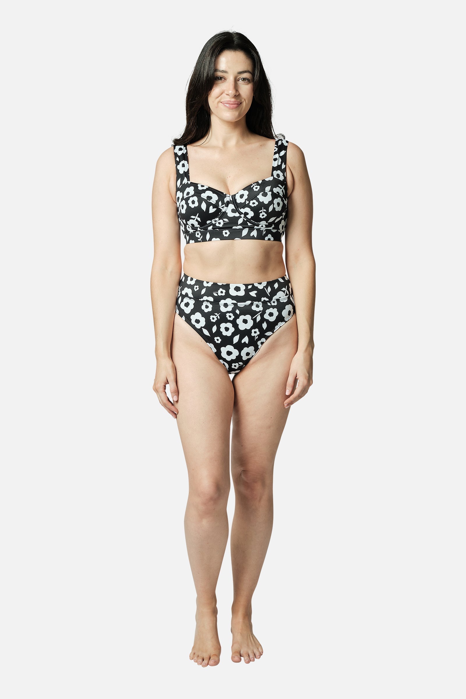 High-Cut High-Waisted Bikini Bottom DAISY SILHOUETTE BLACK