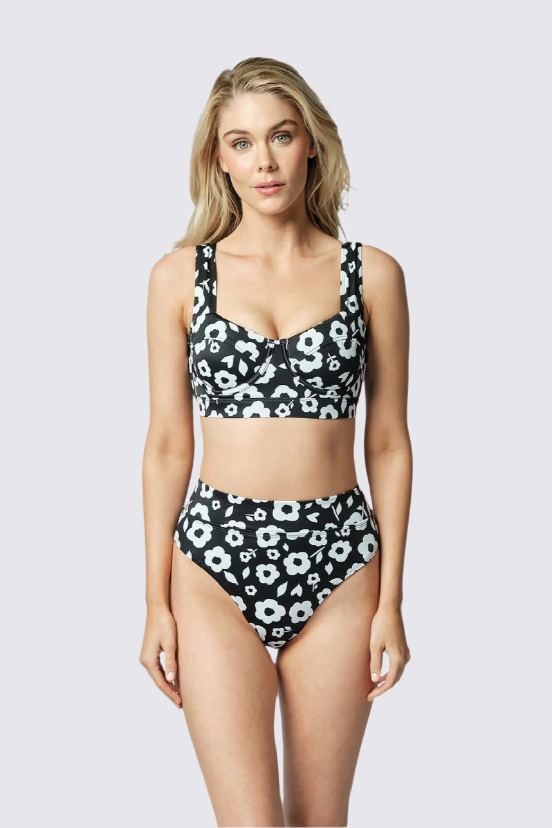 High-Cut High-Waisted Bikini Bottom DAISY SILHOUETTE BLACK