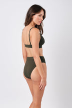 High-Cut High-Waisted Bikini Bottom KHAKI TEXTURE