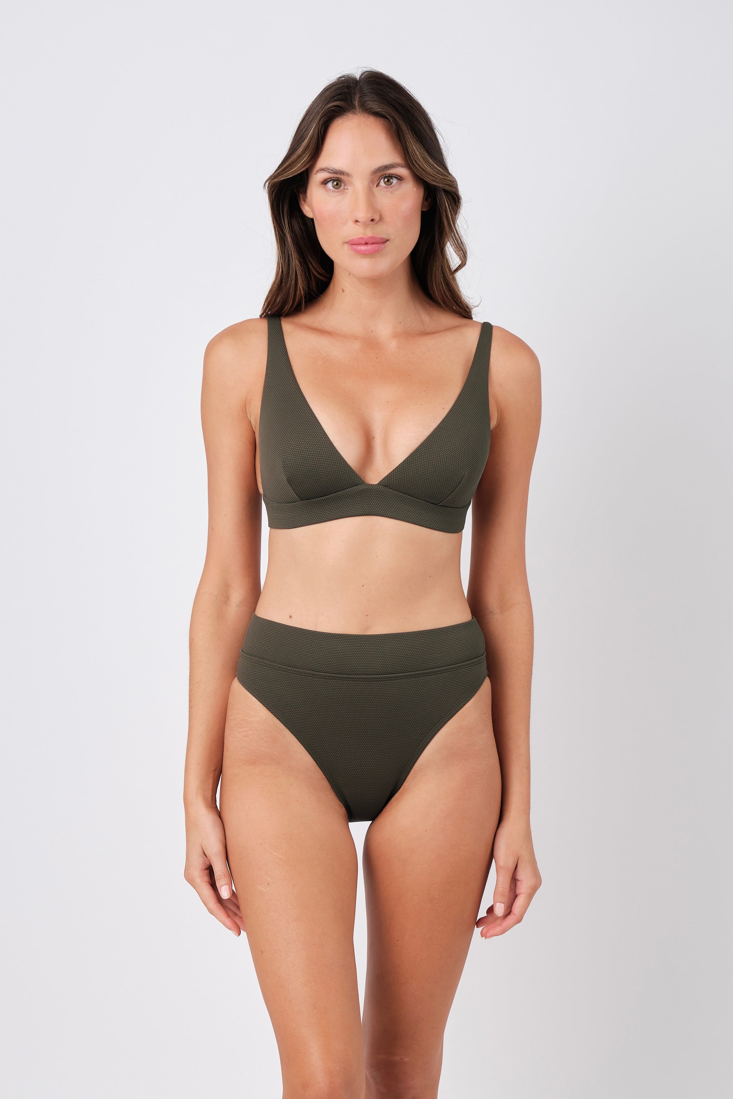 High-Cut High-Waisted Bikini Bottom KHAKI TEXTURE