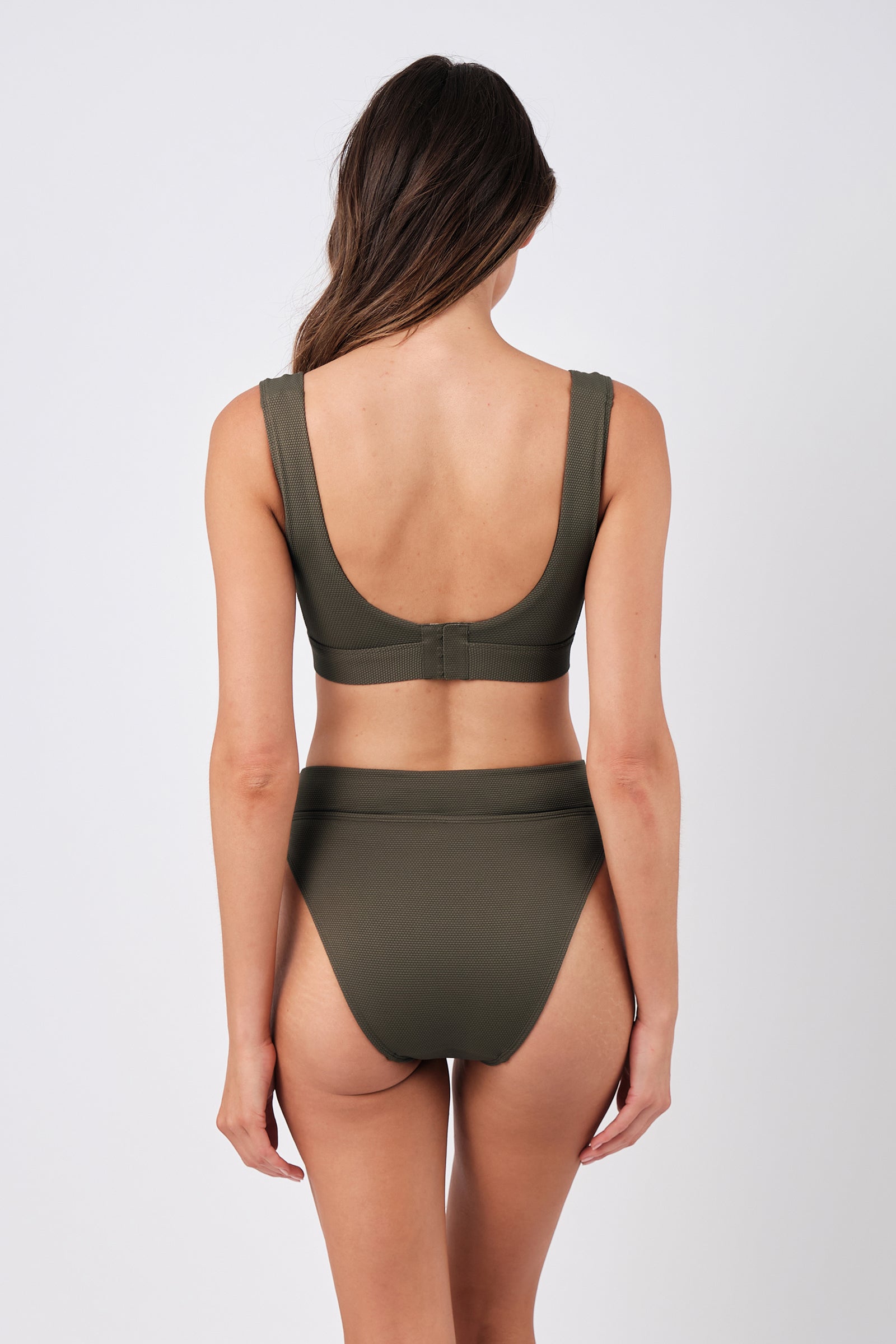 High-Cut High-Waisted Bikini Bottom KHAKI TEXTURE
