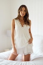 Lace Trim Cami + Shorts Sleep Pyjama Set IVORY