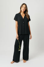 Lace Trim Modal Full Length Pyjama Set BLACK