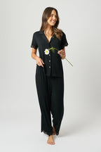 Lace Trim Modal Full Length Pyjama Set BLACK