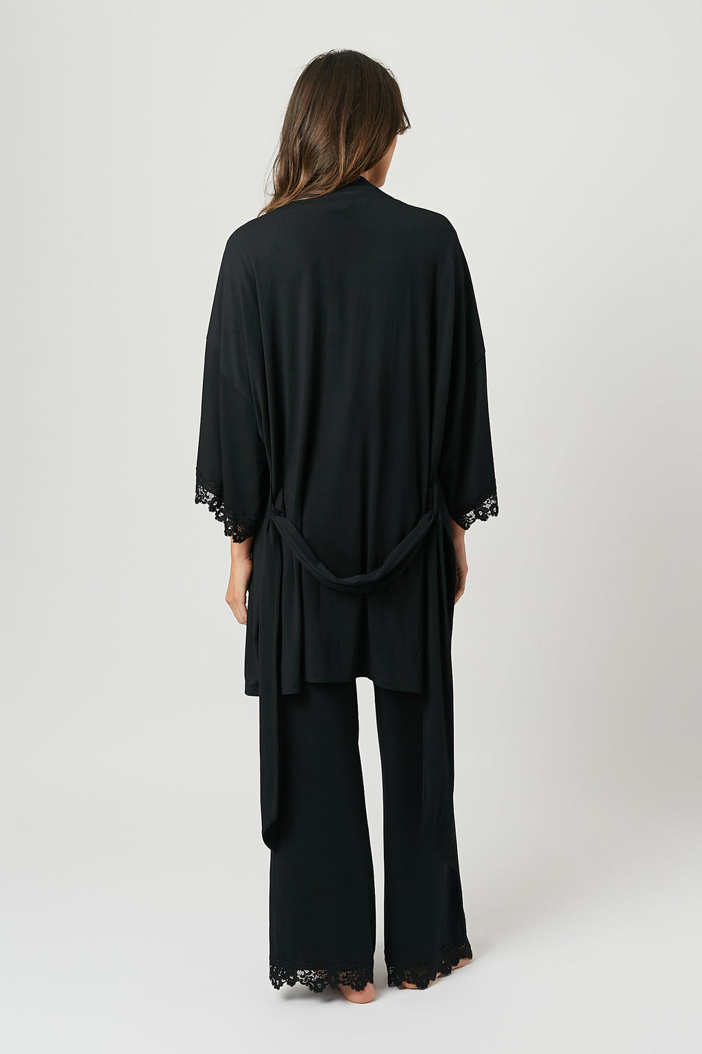 Lace Trim Modal Full Length Pyjama Set BLACK