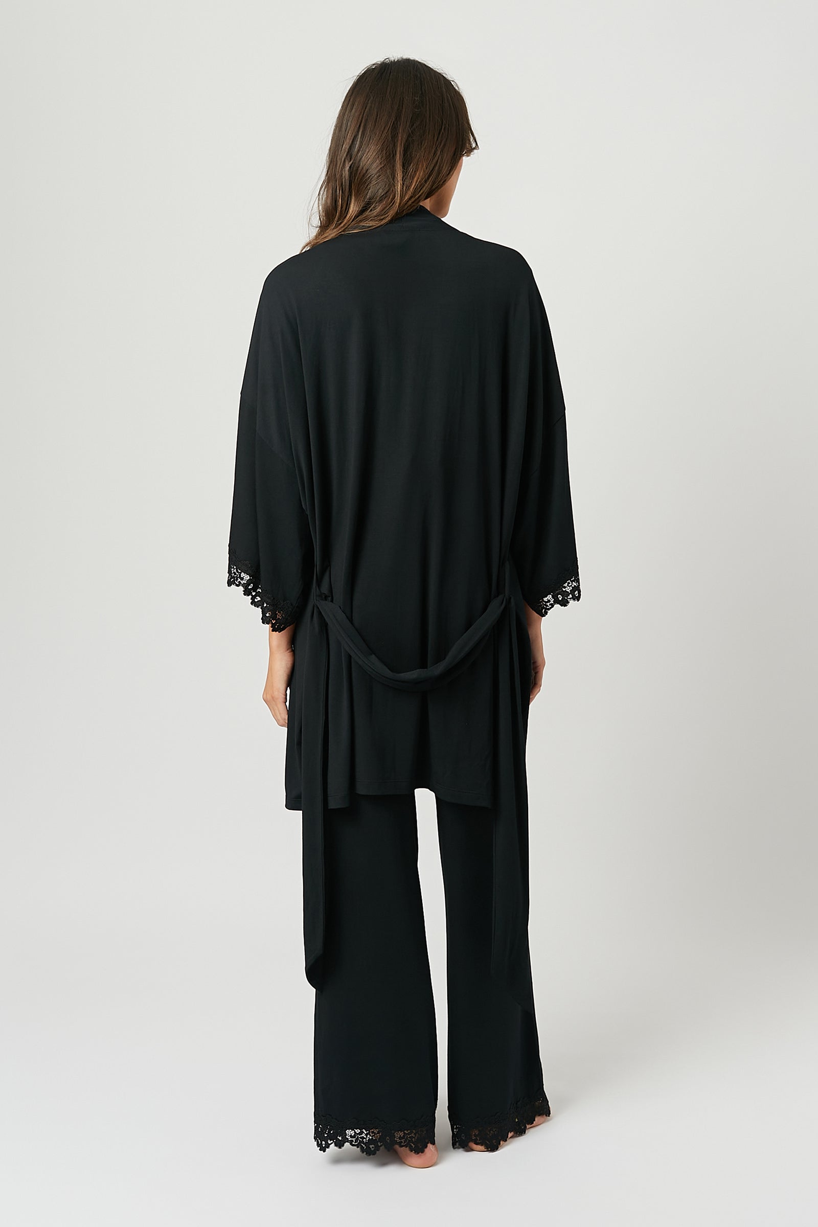 Lace Trim Modal Full Length Pyjama Set BLACK