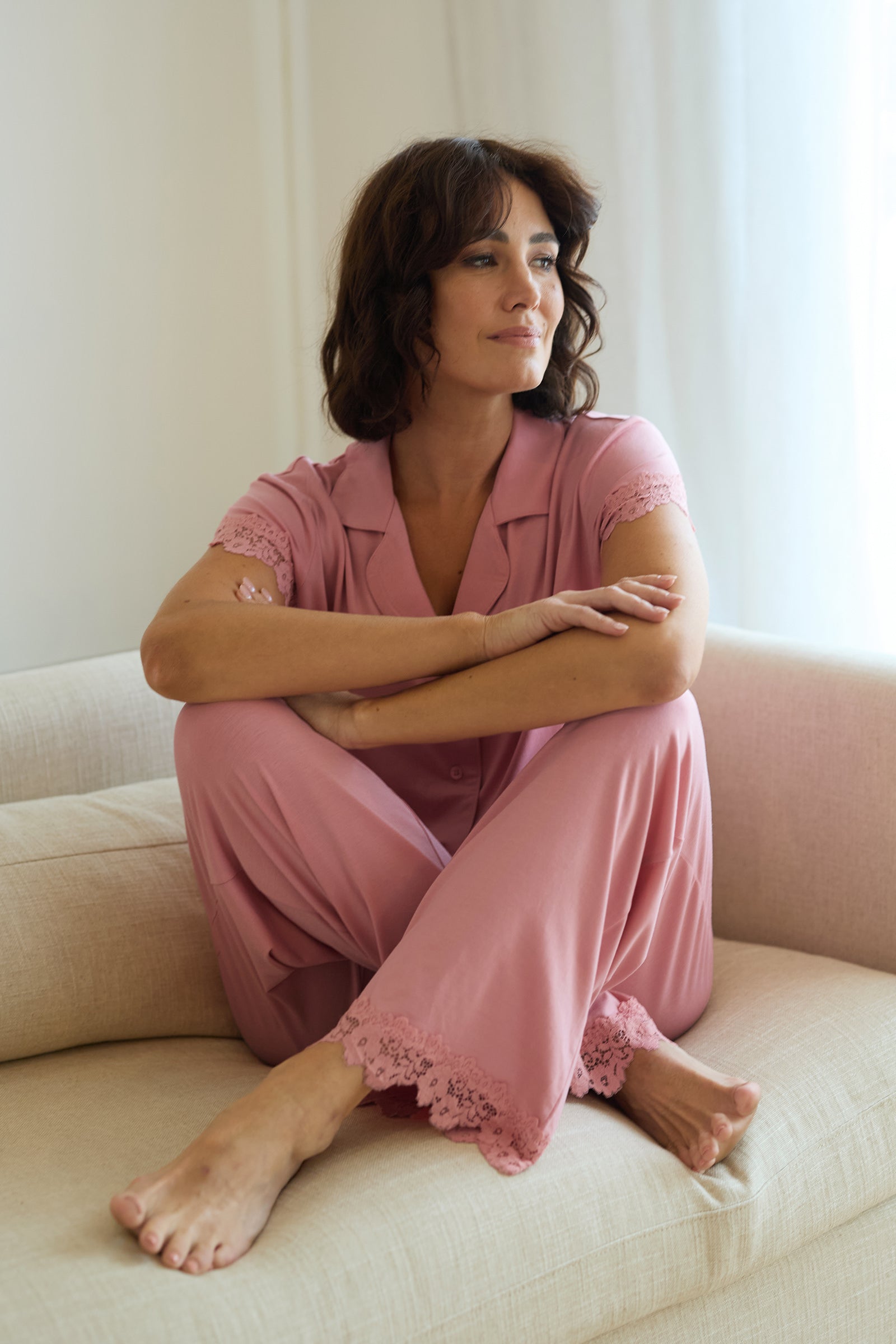 Lace Trim Modal Full Length Pyjama Set BLUSH PINK