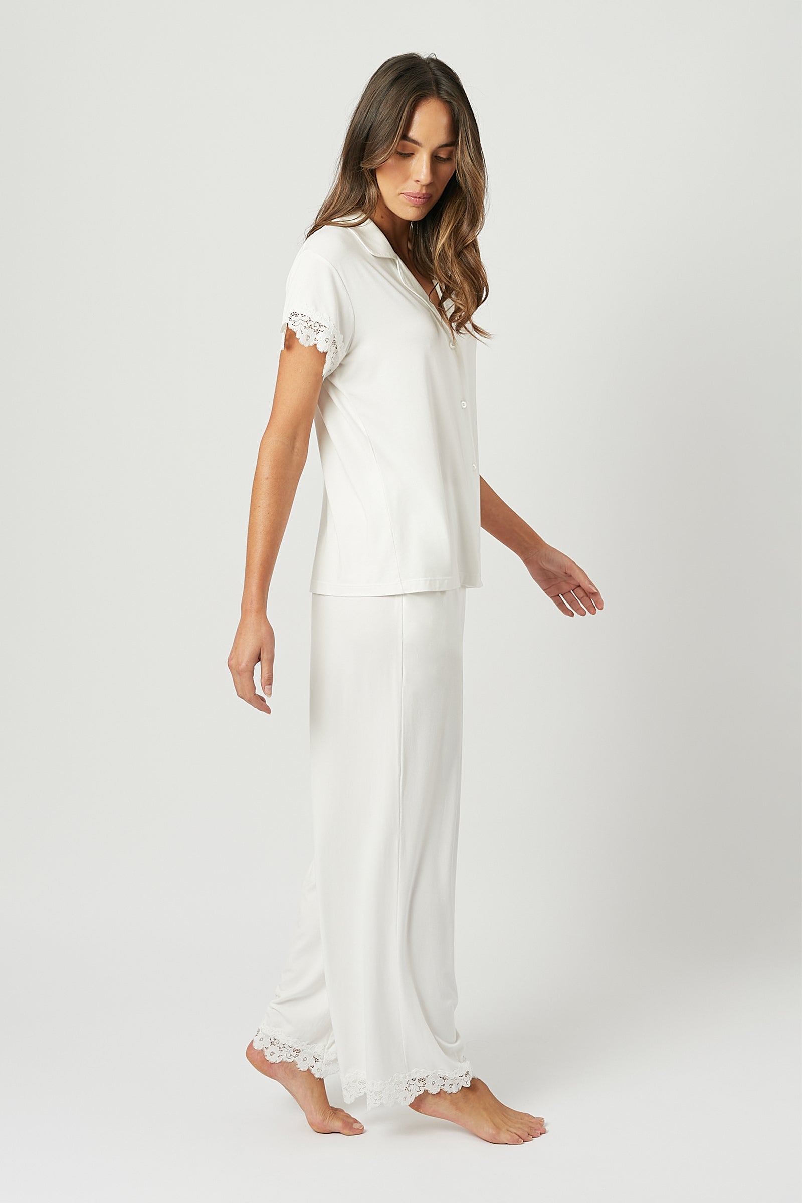 Lace Trim Modal Full Length Pyjama Set IVORY