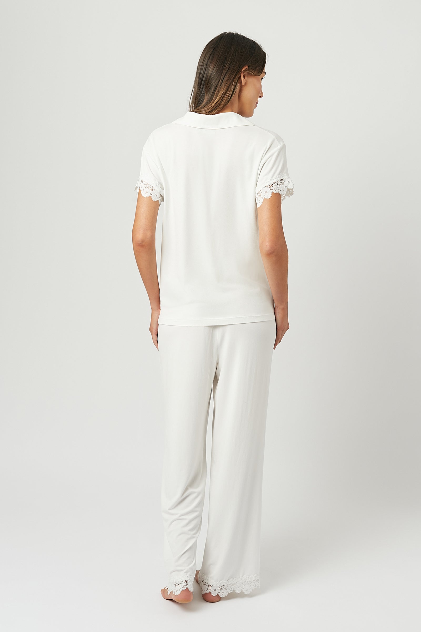 Lace Trim Modal Full Length Pyjama Set IVORY