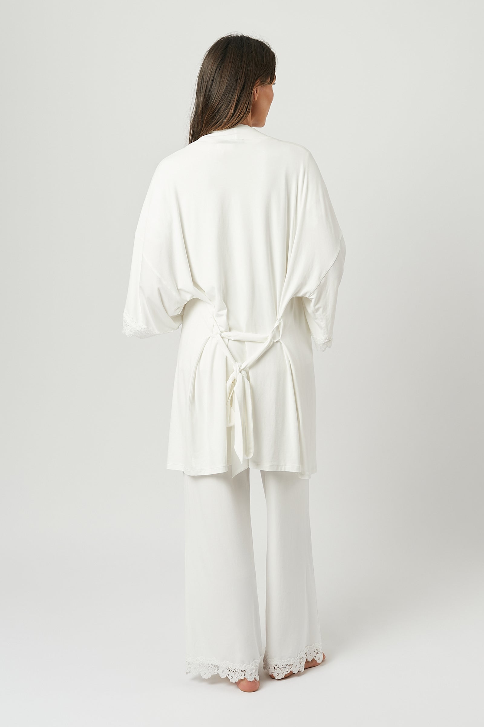 Lace Trim Modal Full Length Pyjama Set IVORY