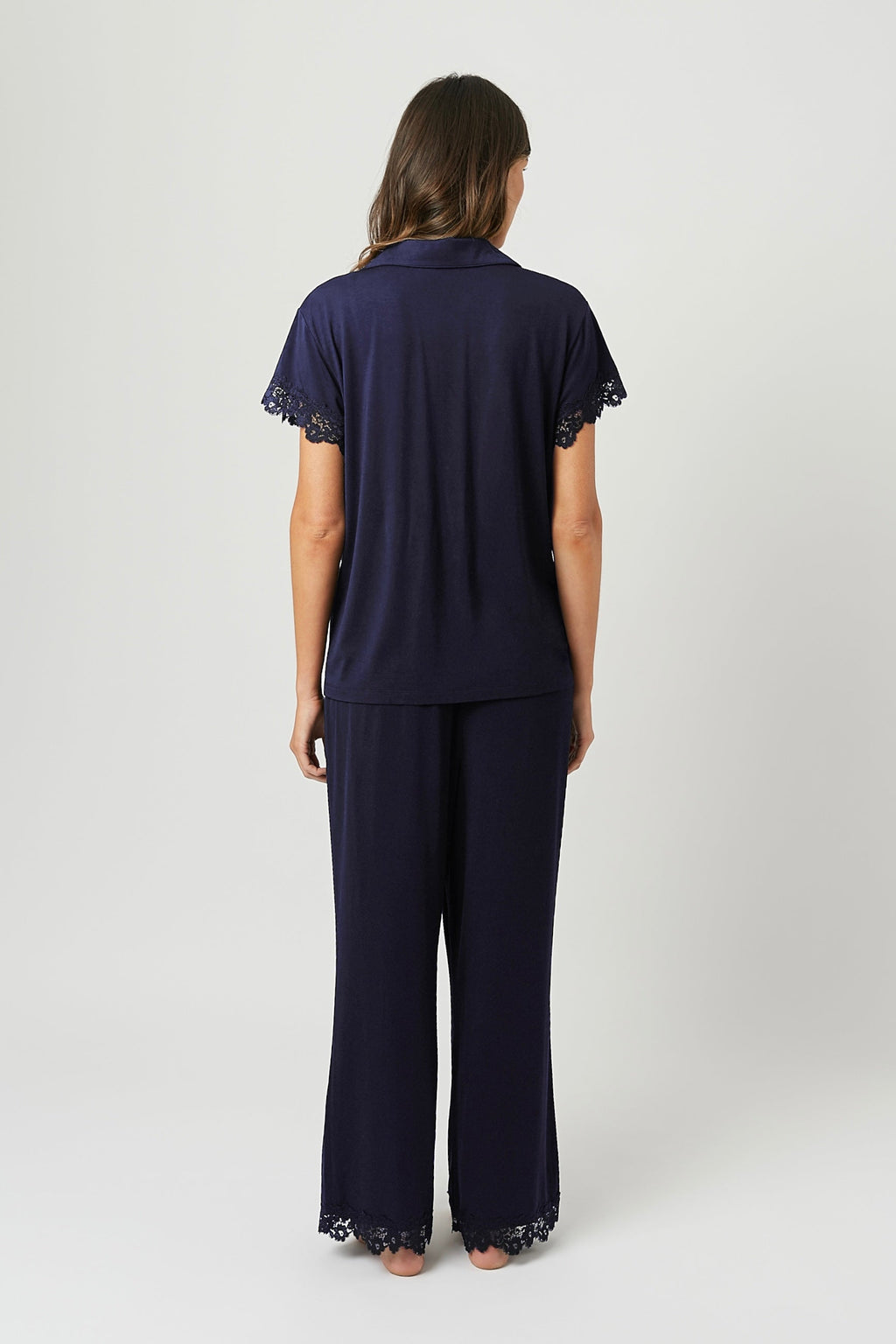 Lace Trim Modal Full Length Pyjama Set NAVY