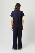 Lace Trim Modal Full Length Pyjama Set NAVY