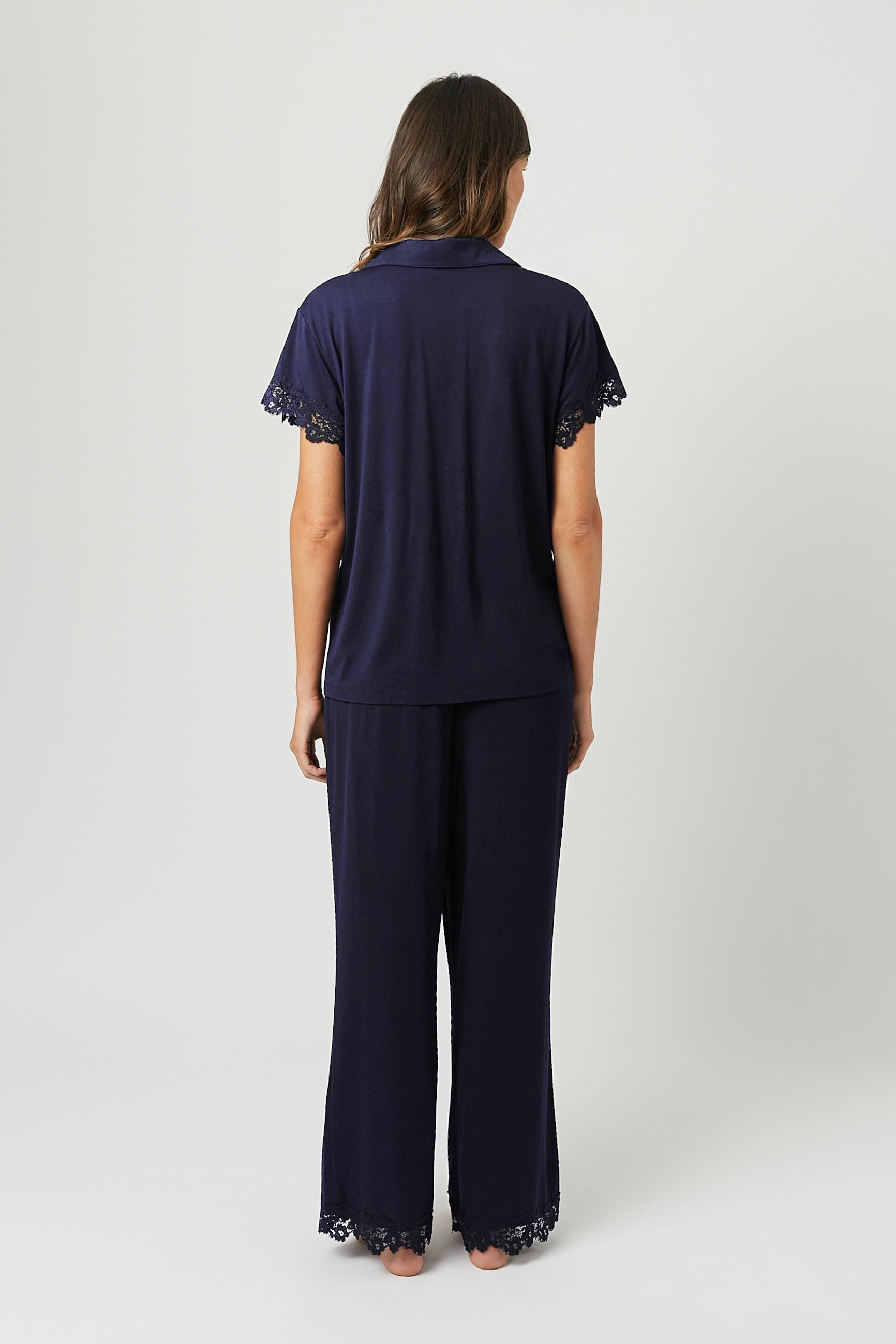 Lace Trim Modal Full Length Pyjama Set NAVY