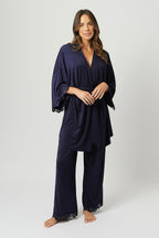 Lace Trim Modal Full Length Pyjama Set NAVY