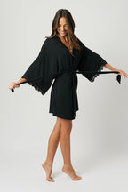 Lace Trim Modal Robe BLACK
