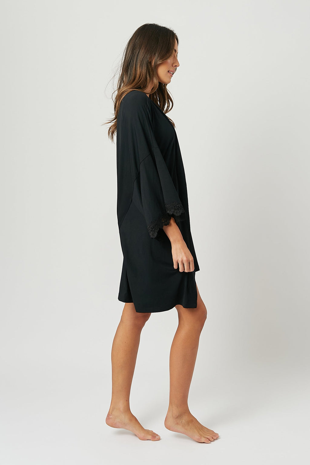 Lace Trim Modal Robe BLACK