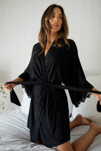 Lace Trim Modal Robe BLACK