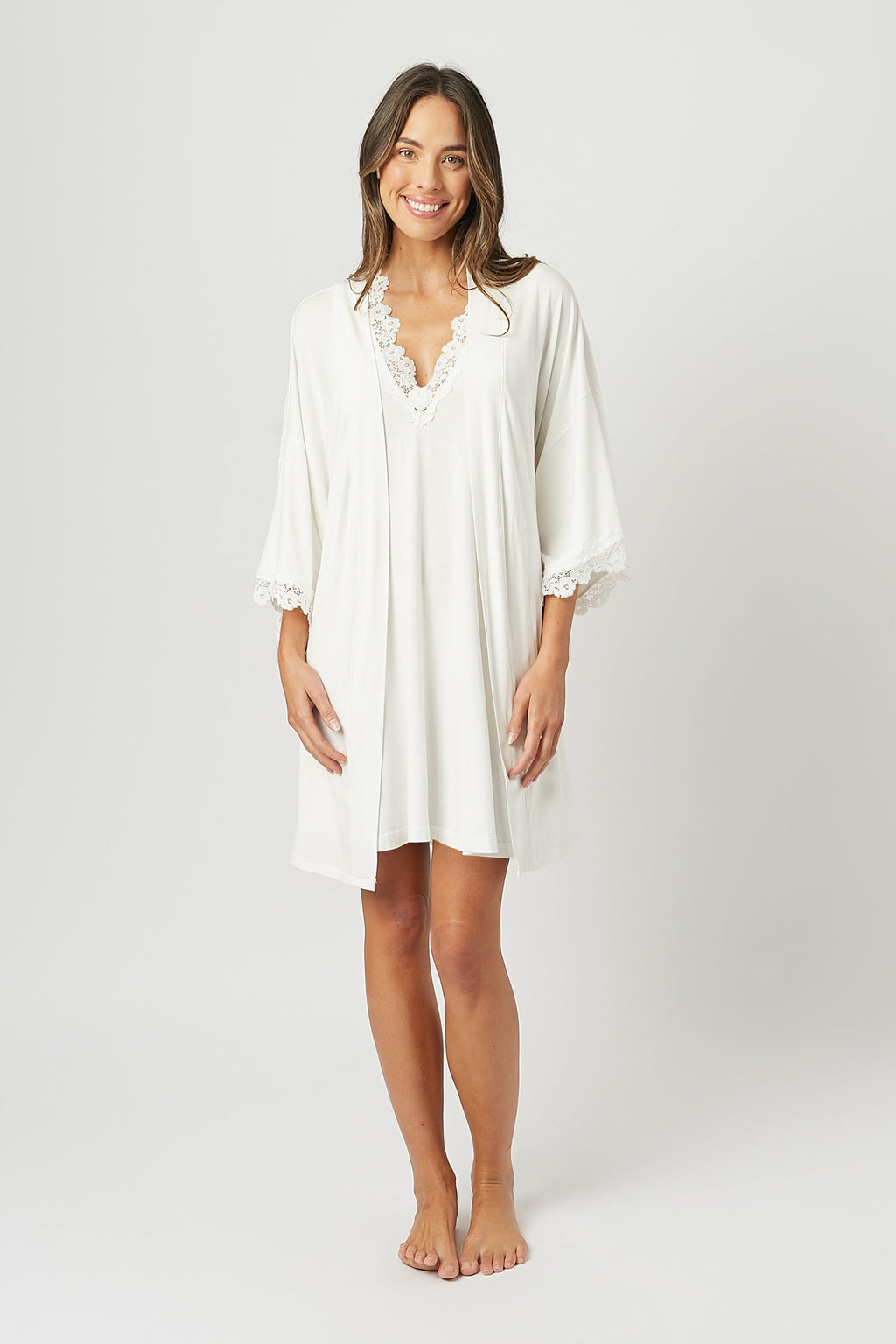 Lace Trim Modal Robe IVORY