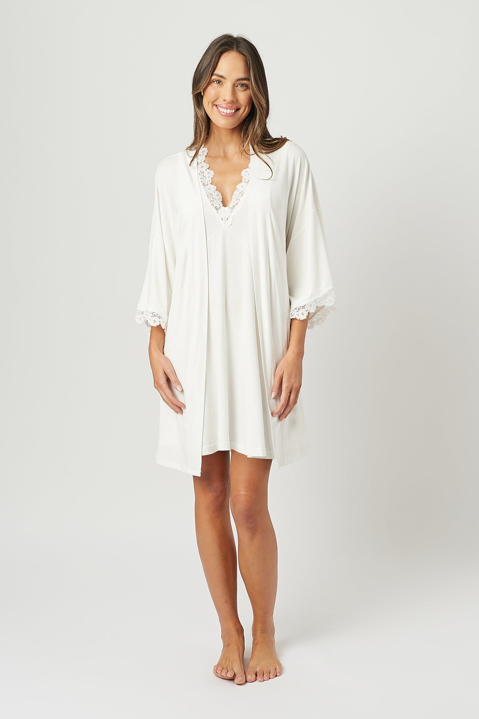 Lace Trim Modal Robe IVORY