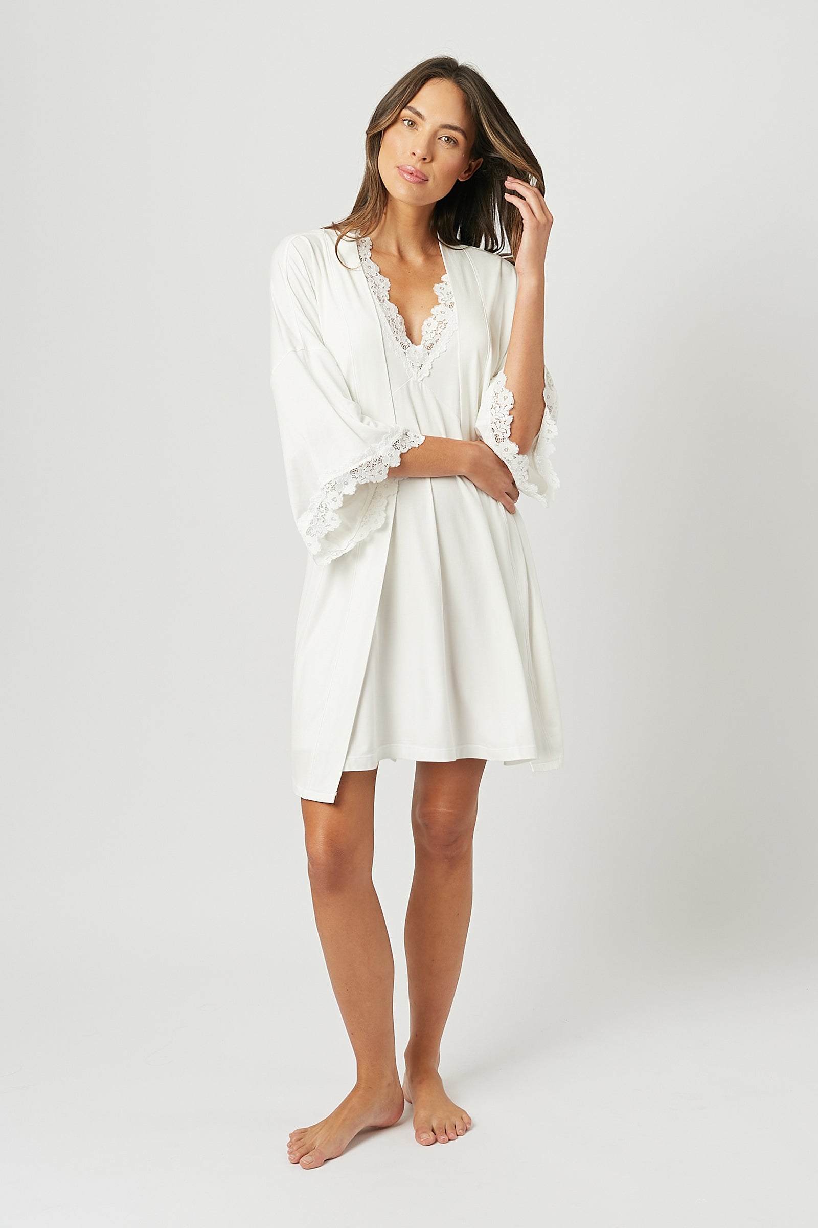 Lace Trim Modal Robe IVORY