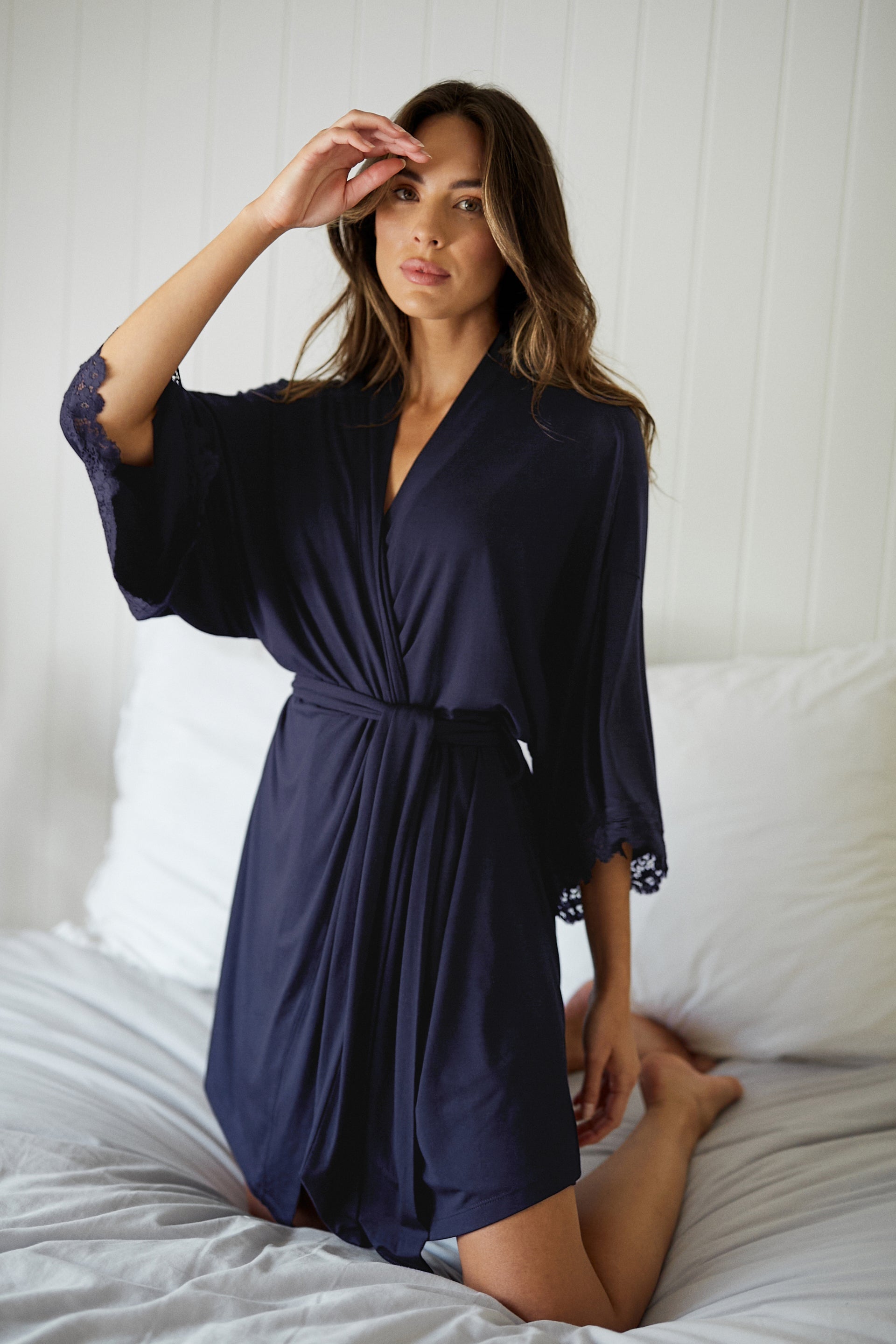 Lace Trim Modal Robe NAVY