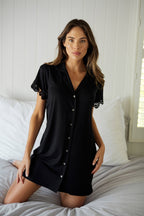 Lace Trim Sleep Shirt Nightie BLACK