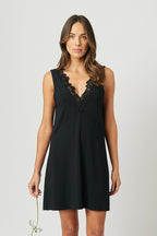 Lace Trim V-Neck Nightie BLACK