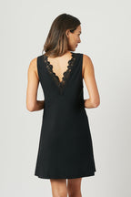 Lace Trim V-Neck Nightie BLACK