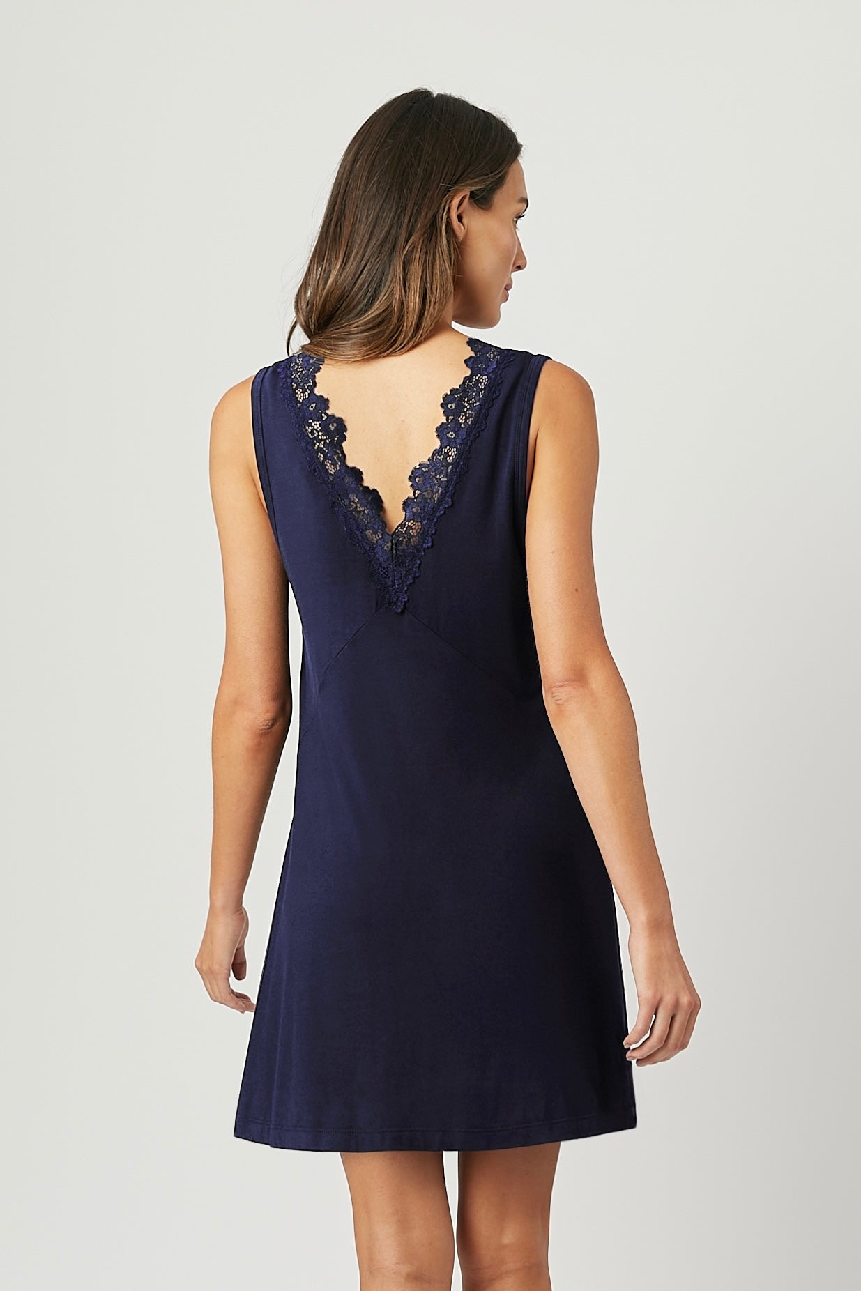 Lace Trim V-Neck Nightie NAVY