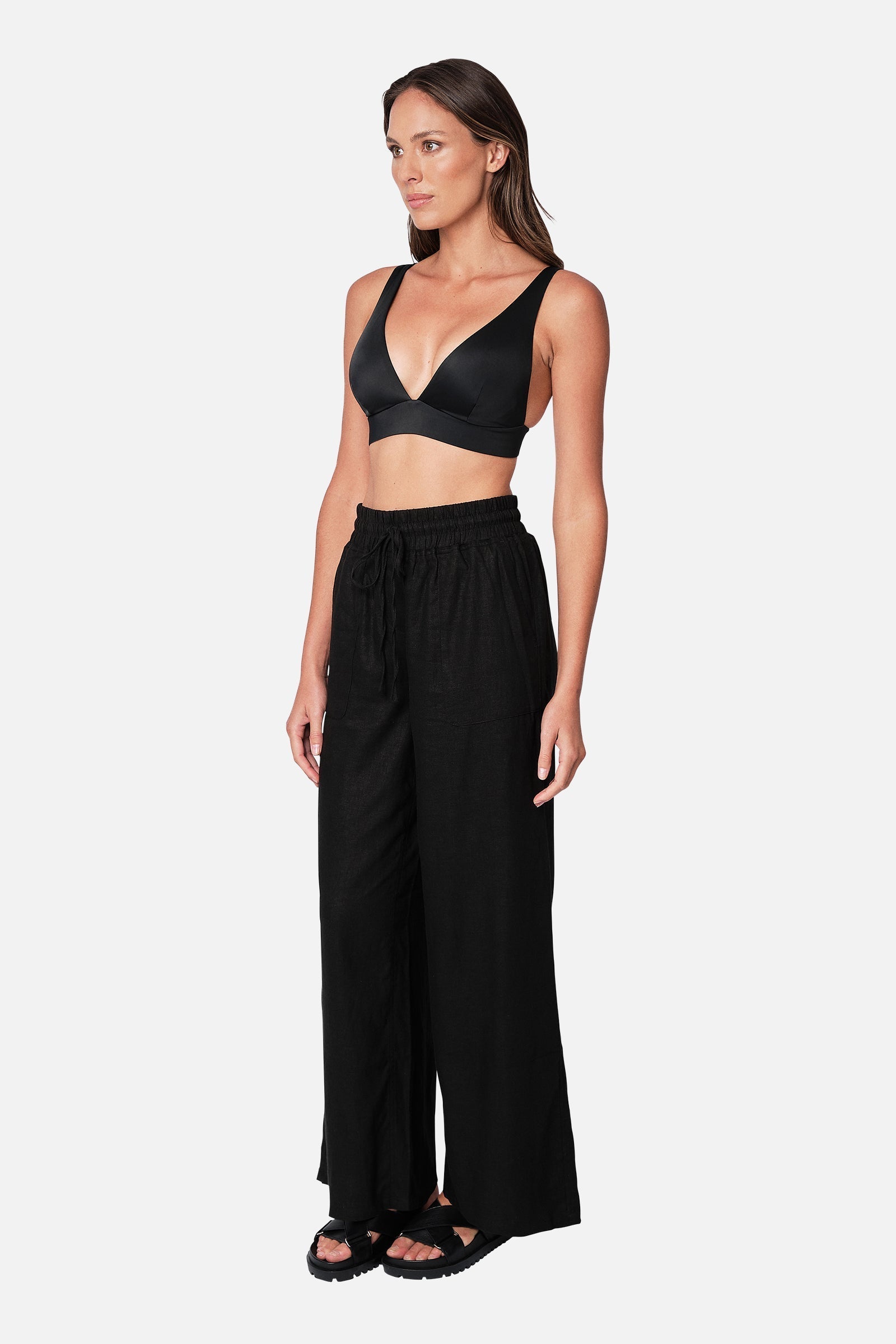 Linen Palazzo Pants BLACK