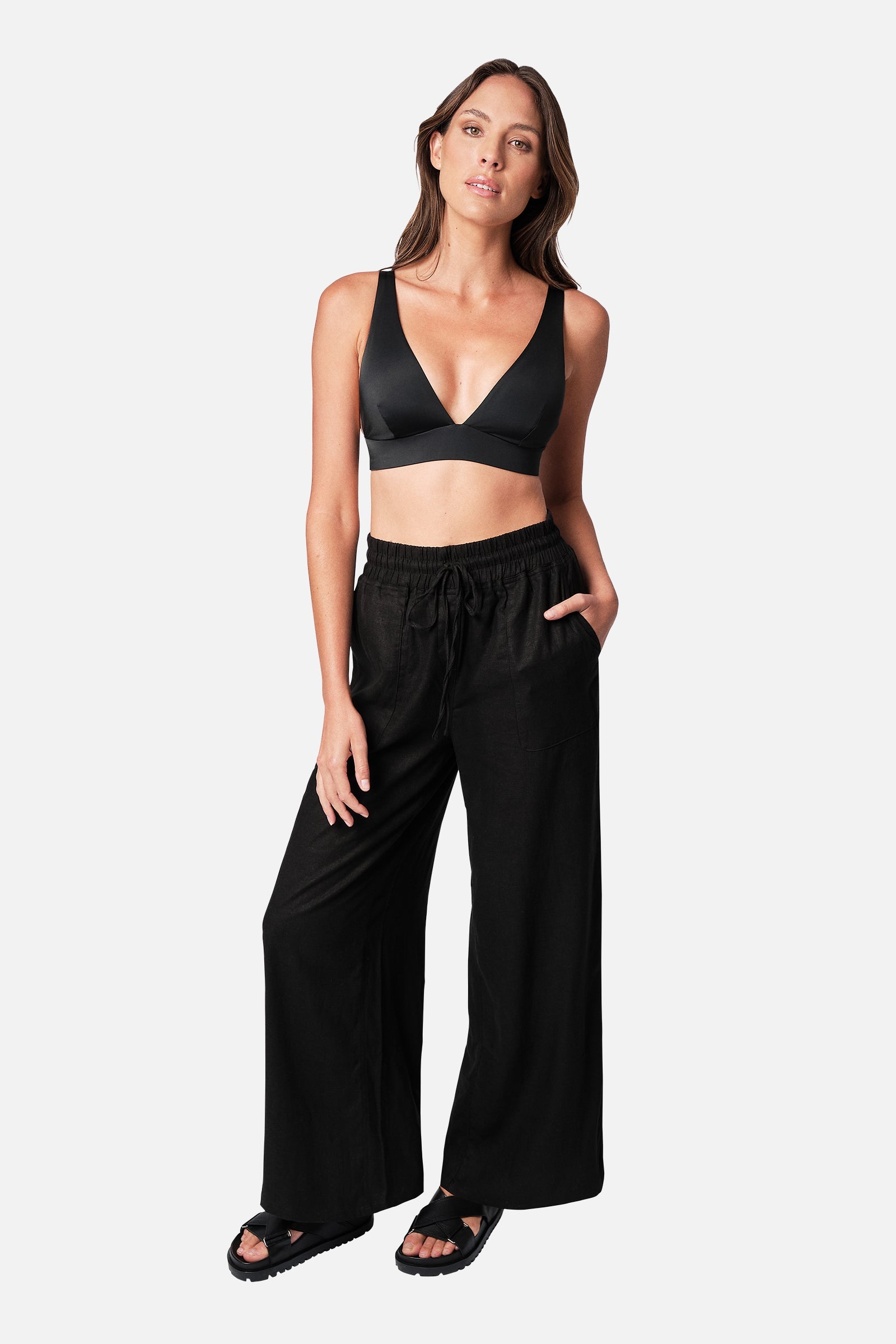 Linen Palazzo Pants BLACK