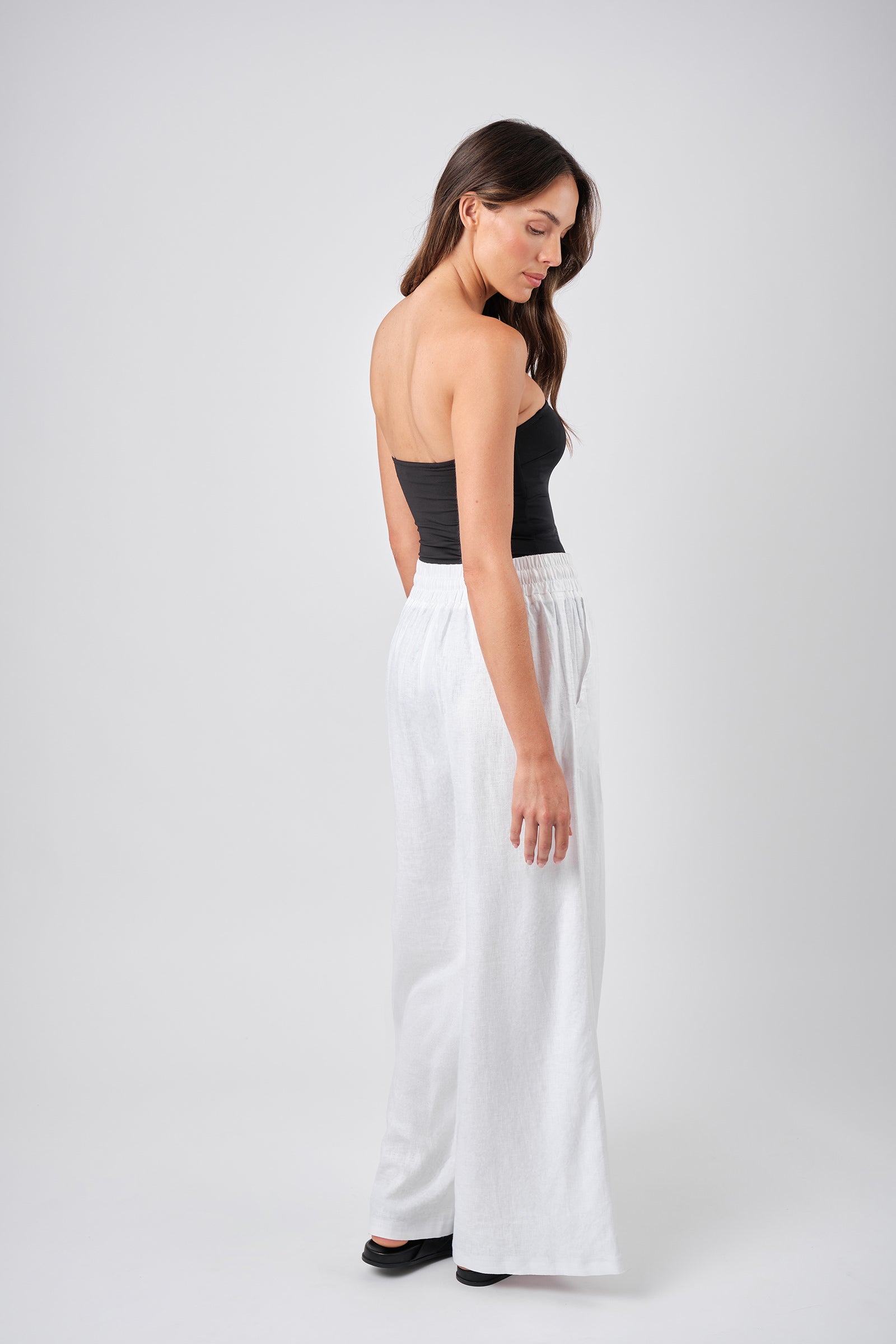 Linen Palazzo Pants WHITE