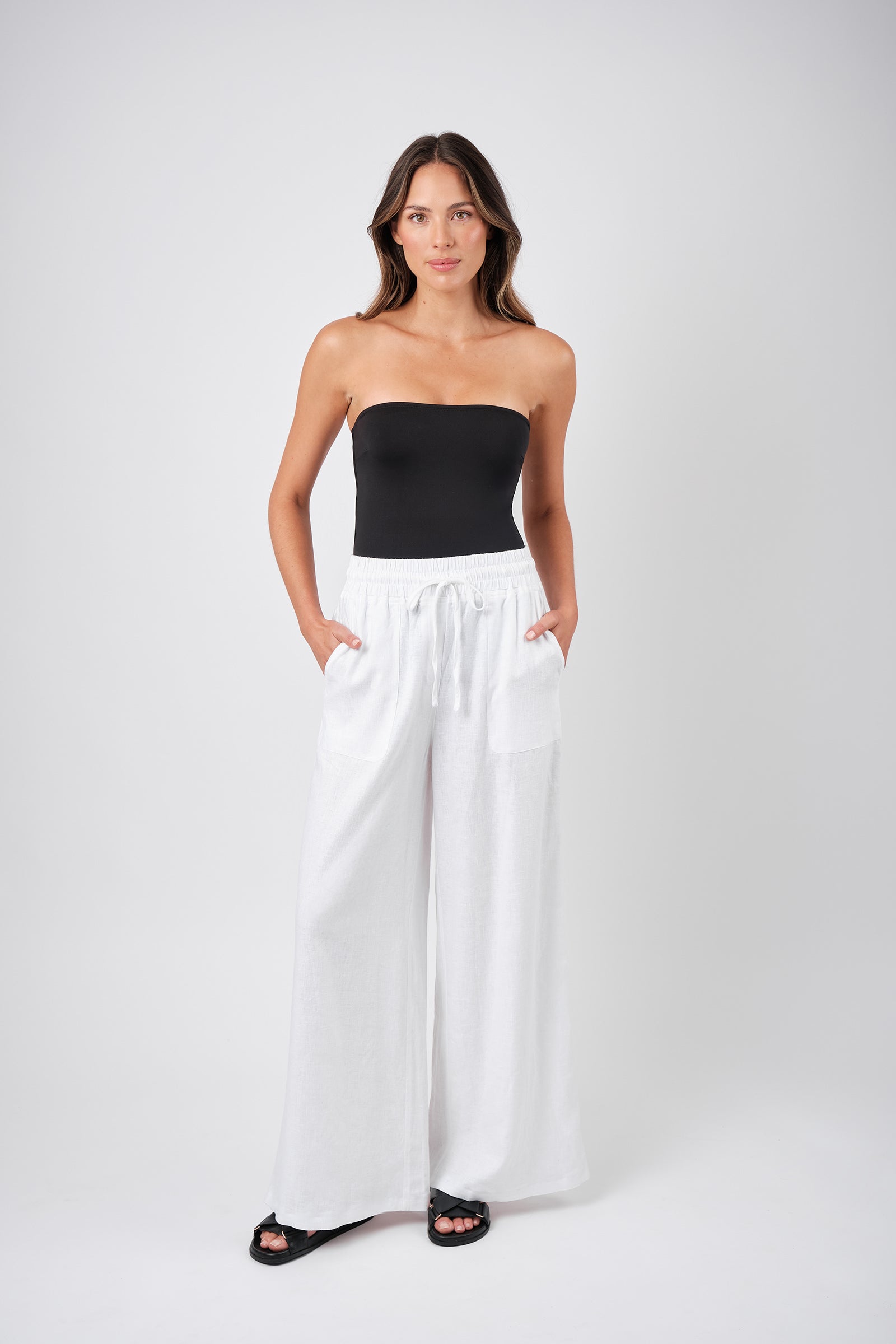 Linen Palazzo Pants WHITE