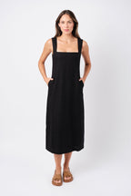Linen Square Neck Midi Dress BLACK