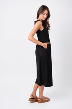 Linen Square Neck Midi Dress BLACK