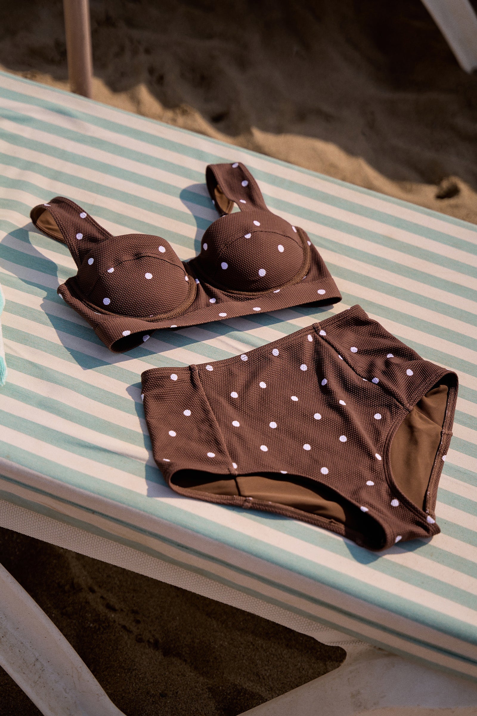 Never Say Never High-Waisted Bikini Bottom CHOCOLATE POLKA TEXTURE
