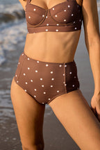 Never Say Never High-Waisted Bikini Bottom CHOCOLATE POLKA TEXTURE